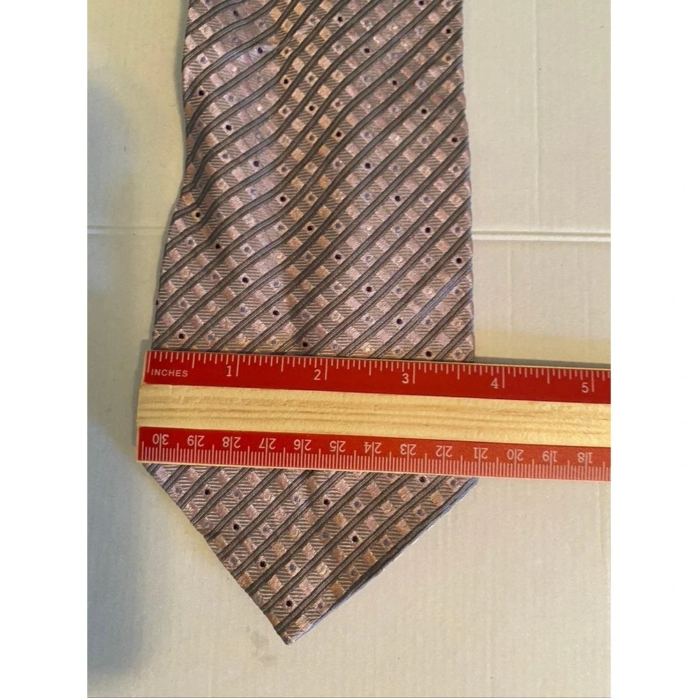 Pronto Uomo Mens Silk Tie Copper Bronze Striped Dotted X-Long Necktie